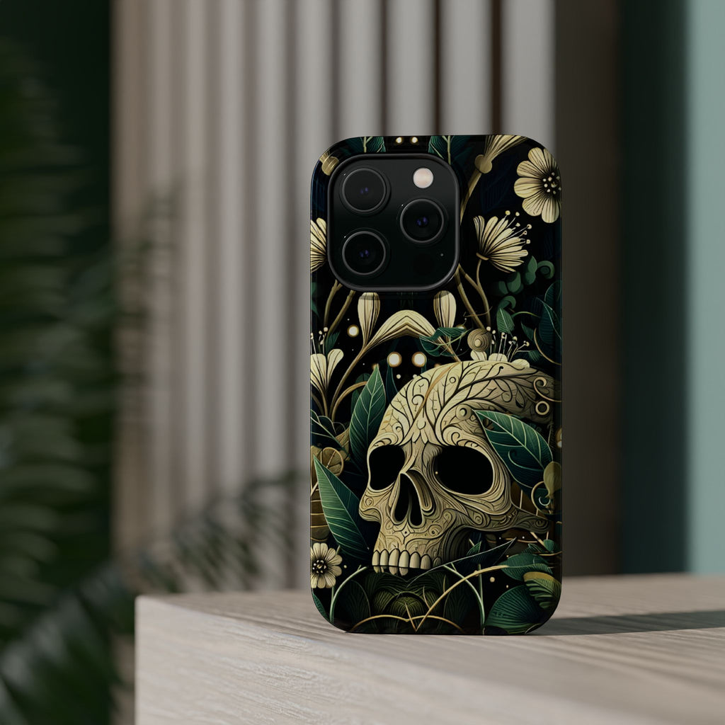 Floral Skull Phone Case – Botanical Gothic MagSafe-Compatible Cover