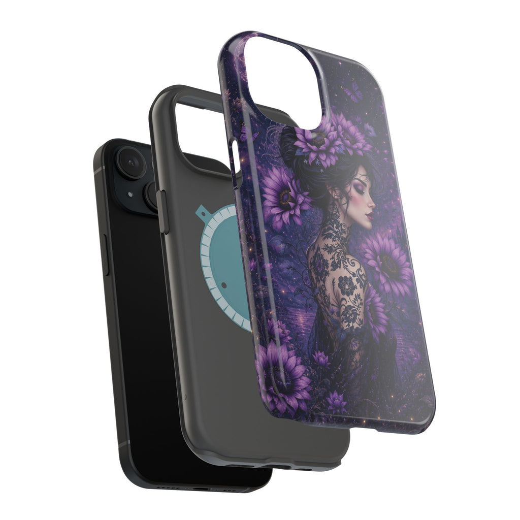 Gothic Floral Woman Phone Case – Dark Botanical MagSafe-Compatible Cover