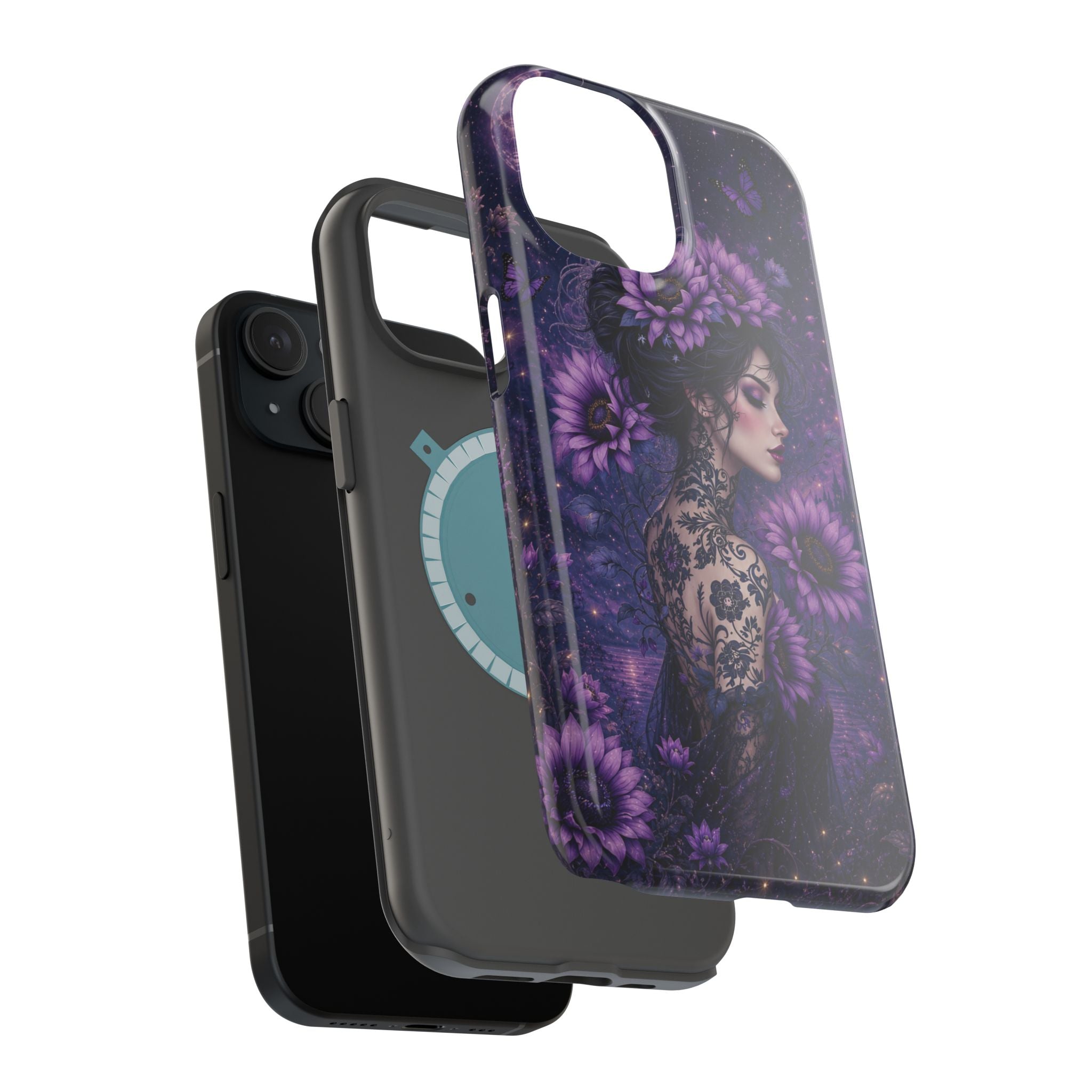 Gothic Floral Woman Phone Case – Dark Botanical MagSafe-Compatible Cover