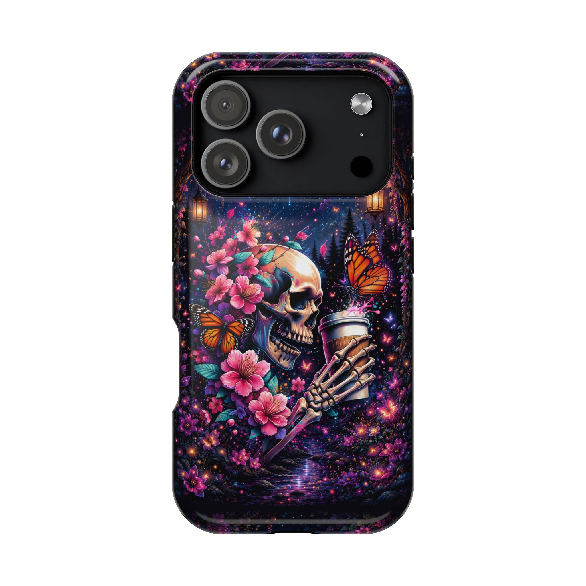 Skull & Cherry Blossom Phone Case – Floral Gothic MagSafe Cover