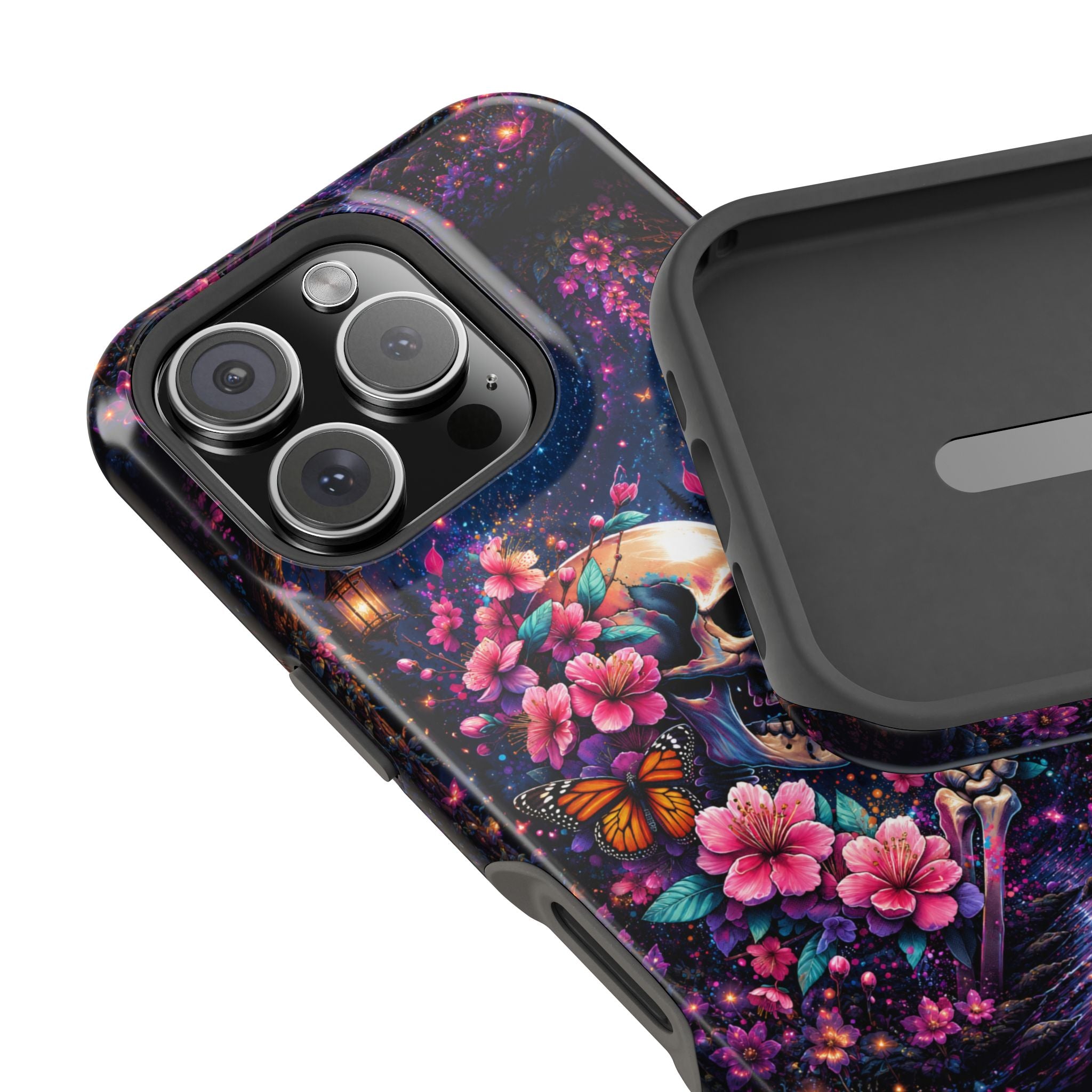Skull & Cherry Blossom Phone Case – Floral Gothic MagSafe Cover