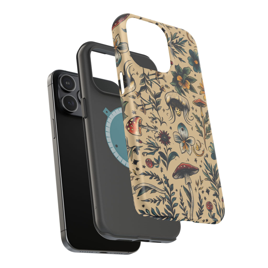 Vintage Botanical Mushroom Phone Case – MagSafe-Compatible Cover