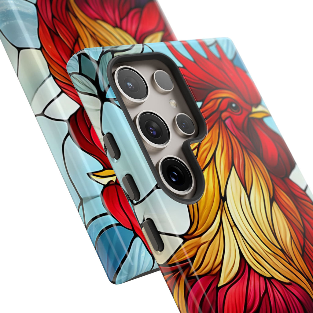 Rooster Faux Stained Glass Phone Case – 3D Full-Wrap Protective Cover with TPU Liner