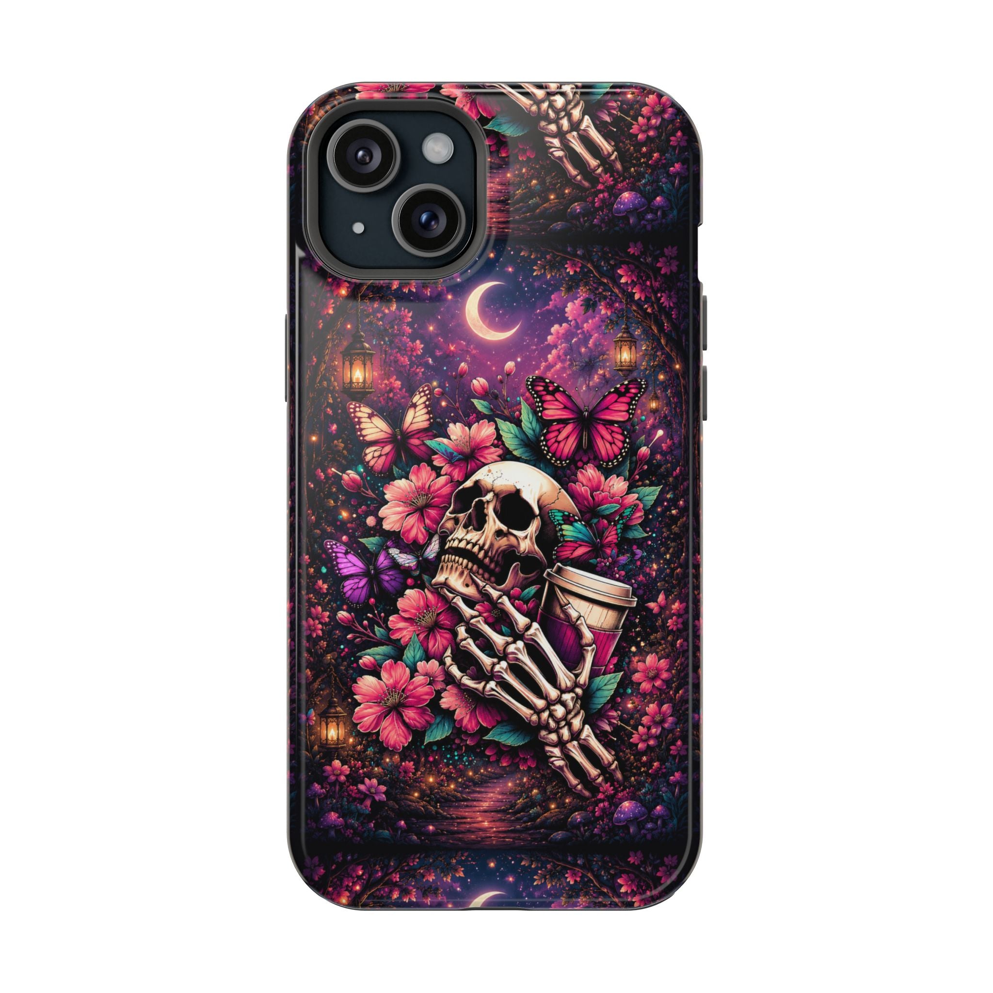 Skull & Butterflies Phone Case – Gothic Floral MagSafe-Compatible Case