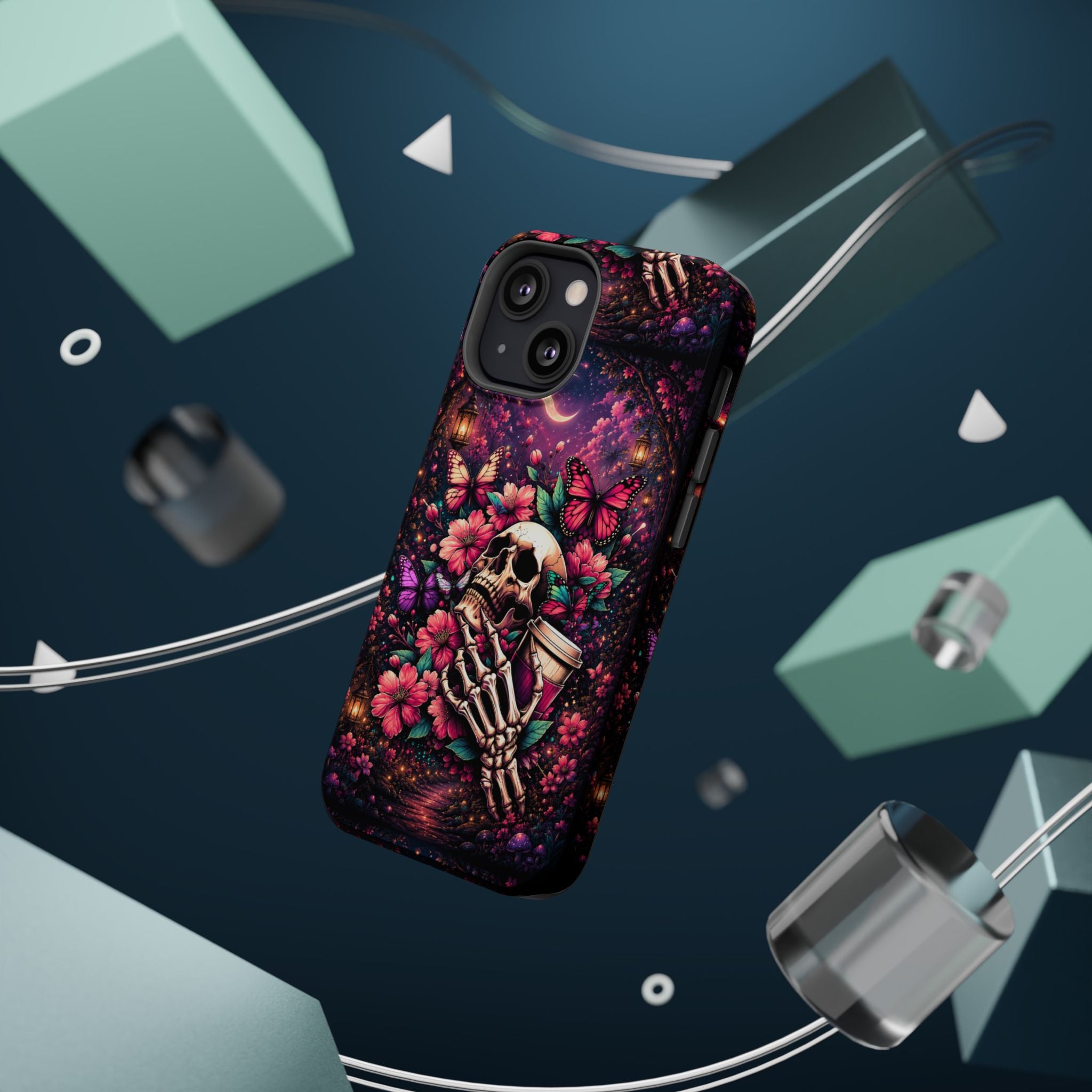 Skull & Butterflies Phone Case – Gothic Floral MagSafe-Compatible Case