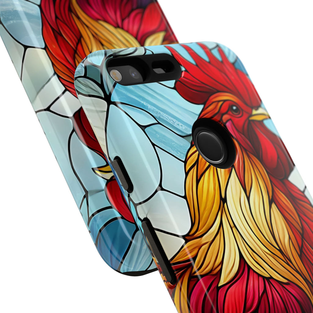 Rooster Faux Stained Glass Phone Case – 3D Full-Wrap Protective Cover with TPU Liner