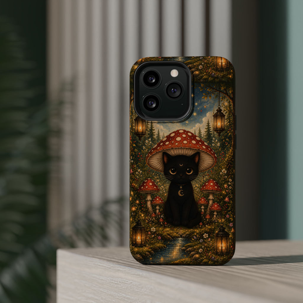 Black Cat & Mushroom Phone Case – Magical MagSafe-Compatible Cover