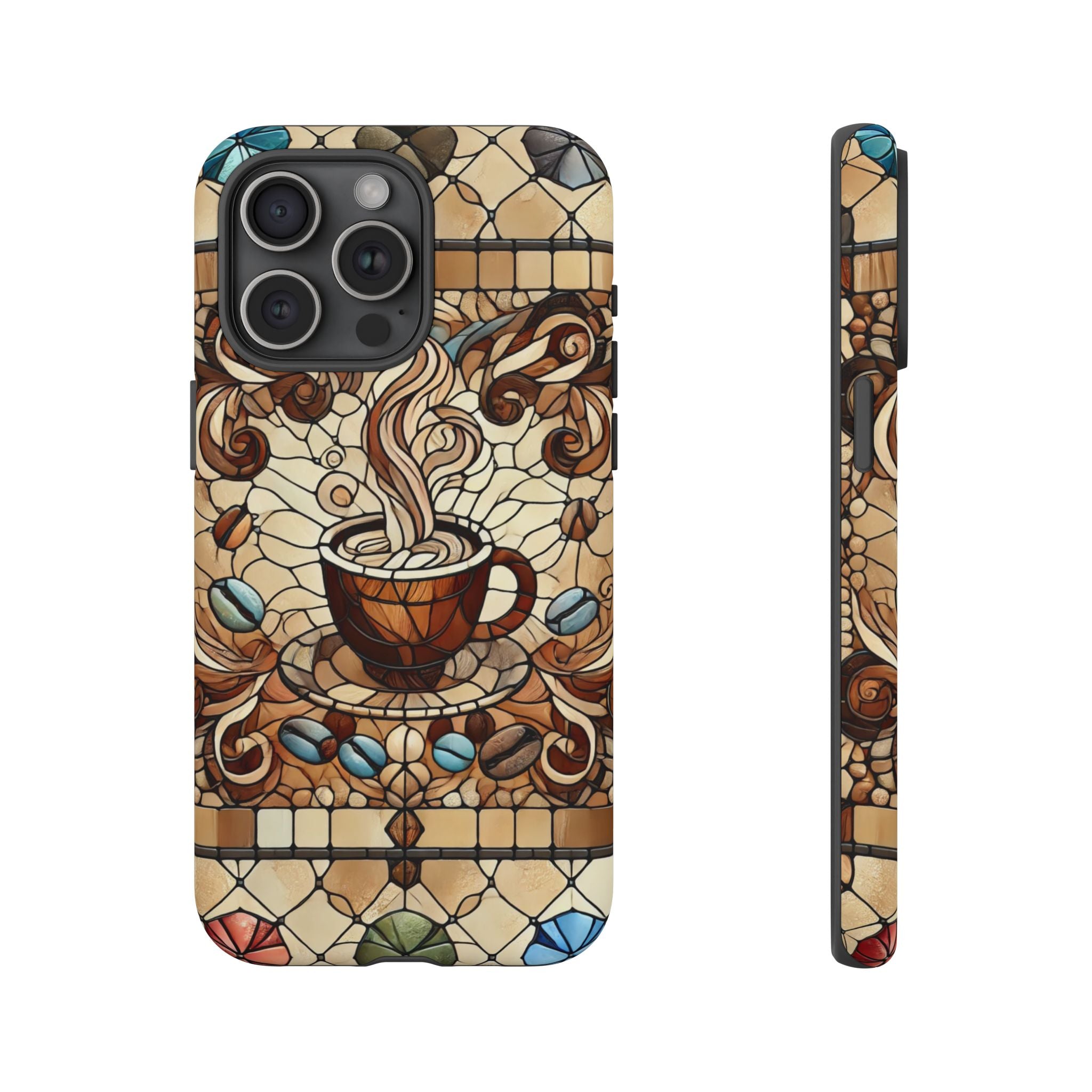 Stained Glass Coffee iPhone Case – Shockproof TPU, 3D Wrap Design