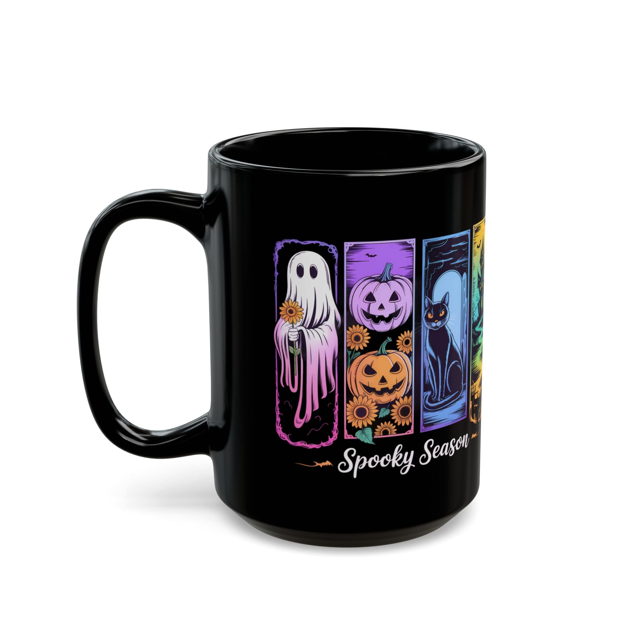 Black Brush Stroke Halloween Coffee Mug, Spooky Season Ghost Coffee Cup