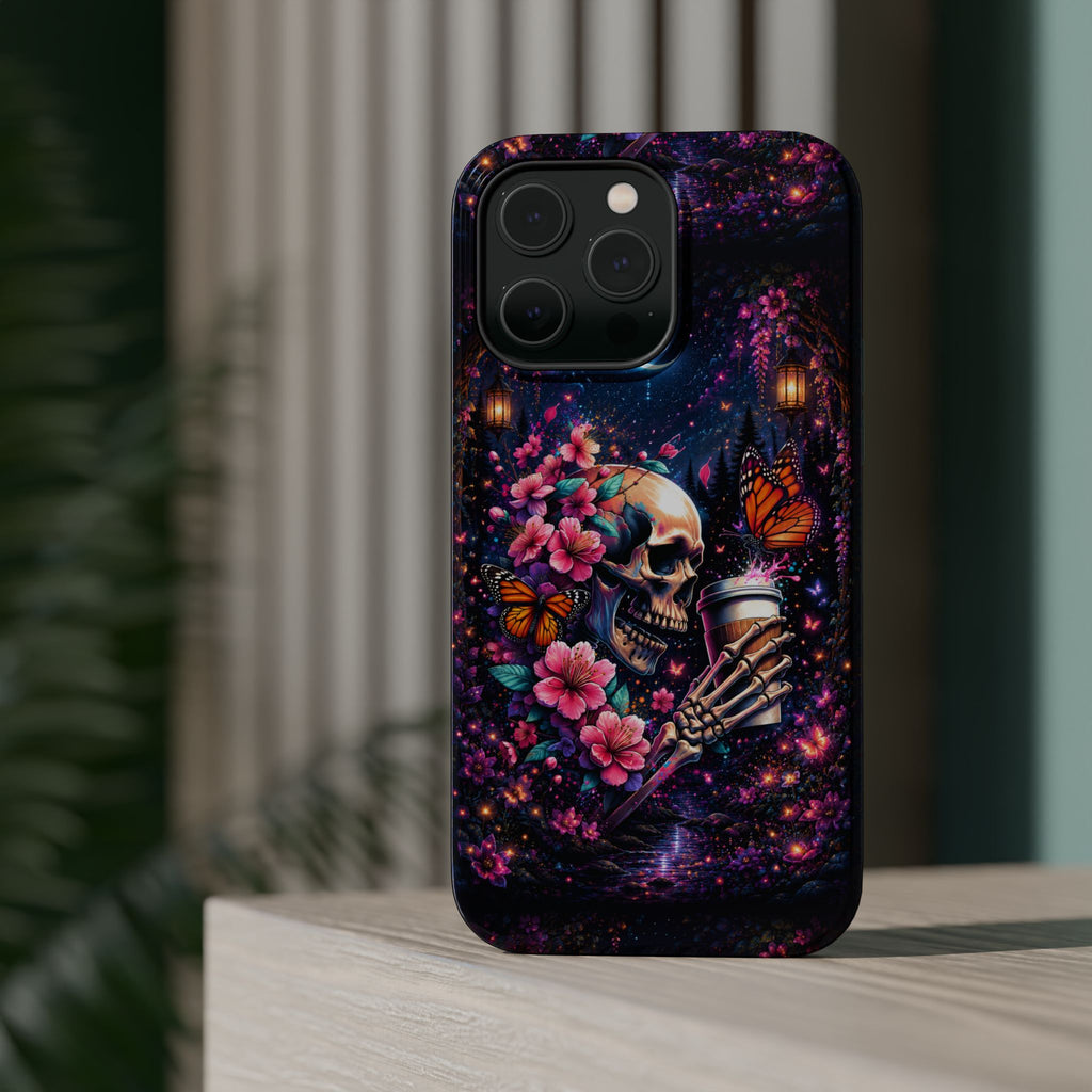 Skull & Cherry Blossom Phone Case – Floral Gothic MagSafe Cover