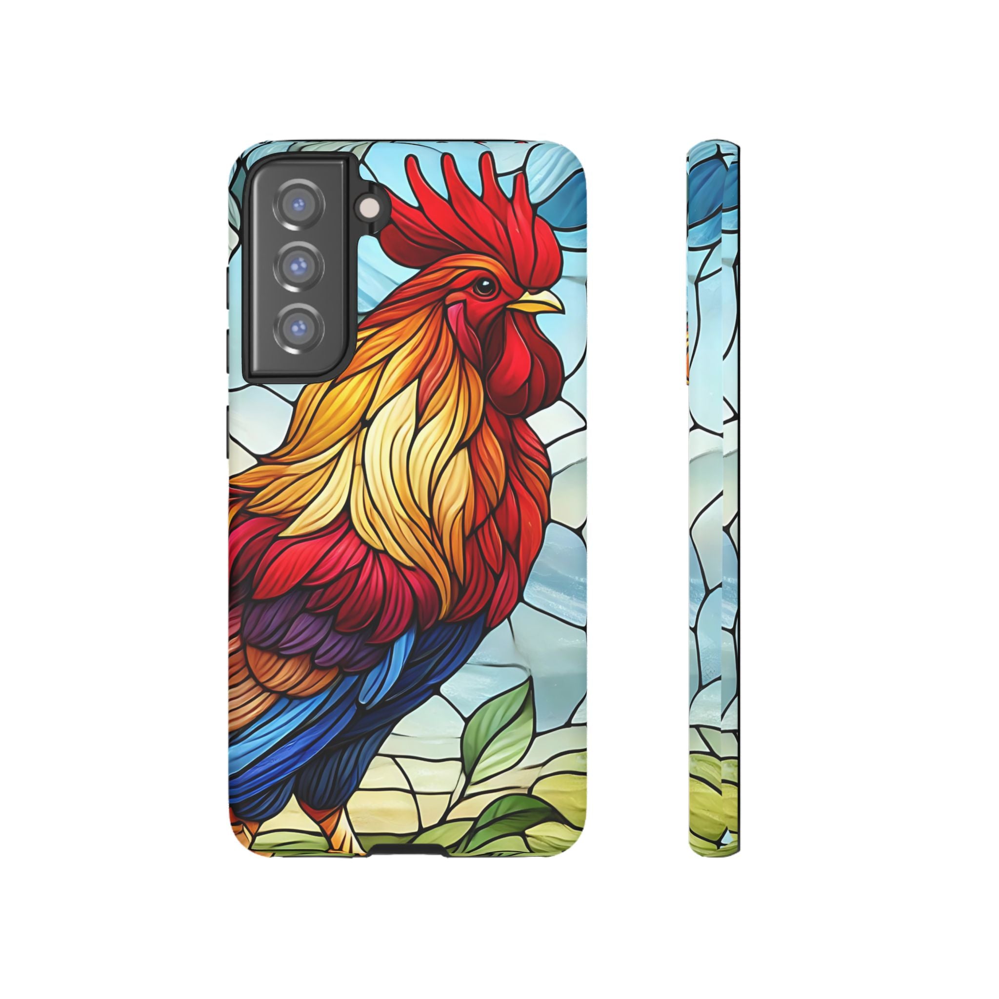 Rooster Faux Stained Glass Phone Case – 3D Full-Wrap Protective Cover with TPU Liner