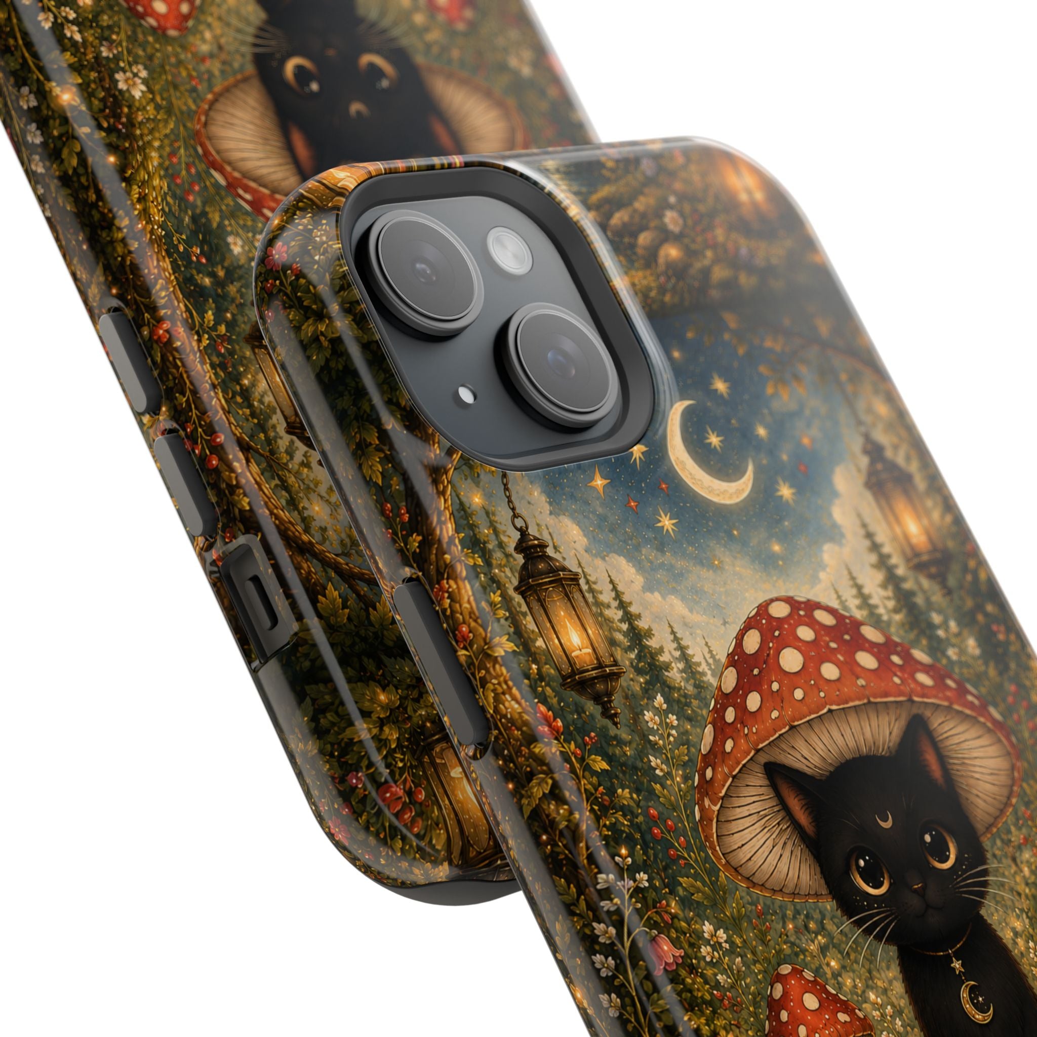 Black Cat & Mushroom Phone Case – Magical MagSafe-Compatible Cover