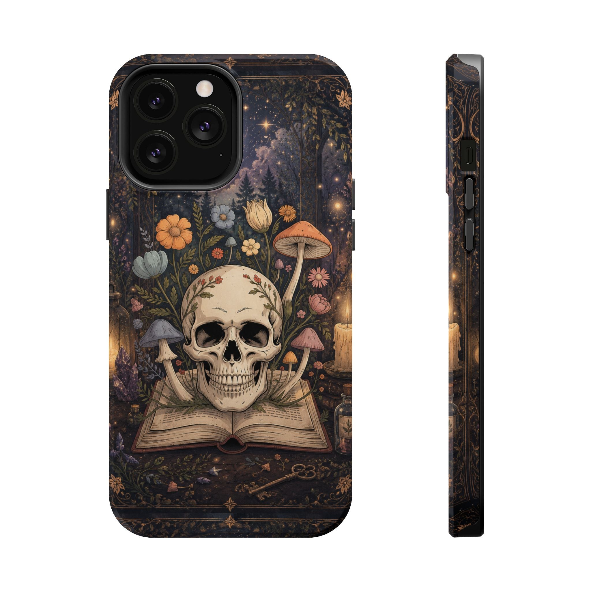 Skull & Mushroom Phone Case – Gothic MagSafe-Compatible Impact-Resistant Case