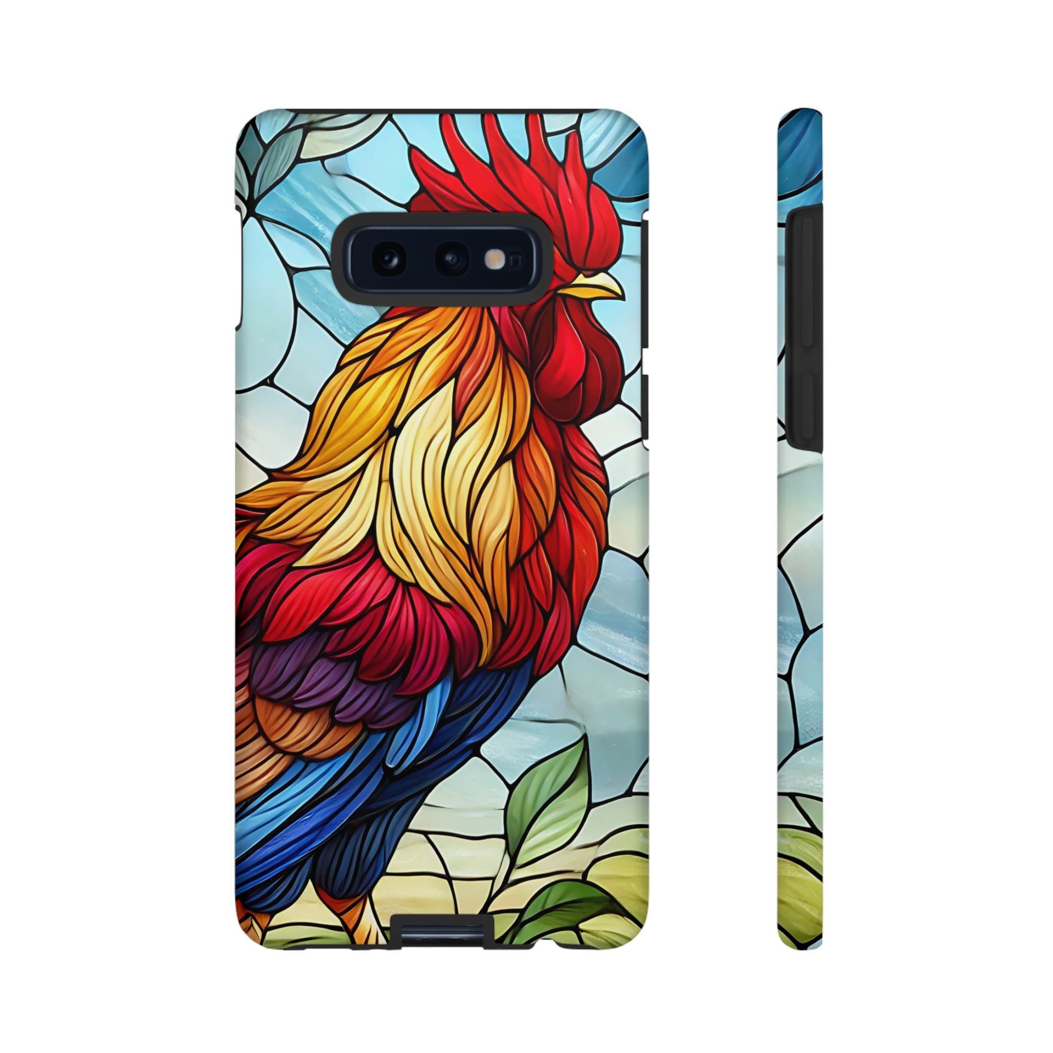 Rooster Faux Stained Glass Phone Case – 3D Full-Wrap Protective Cover with TPU Liner