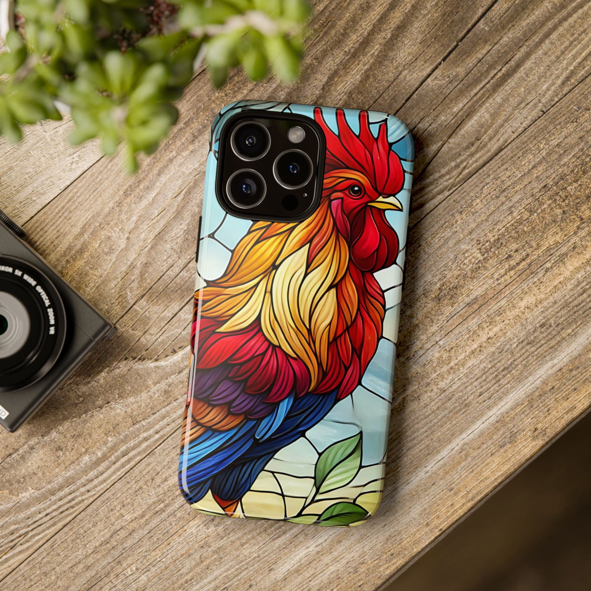 Colorful Stained Glass Rooster Android Case, Tough Protective Phone Cover, Farmhouse Decor Protective Phone Case, Unique Chicken Design
