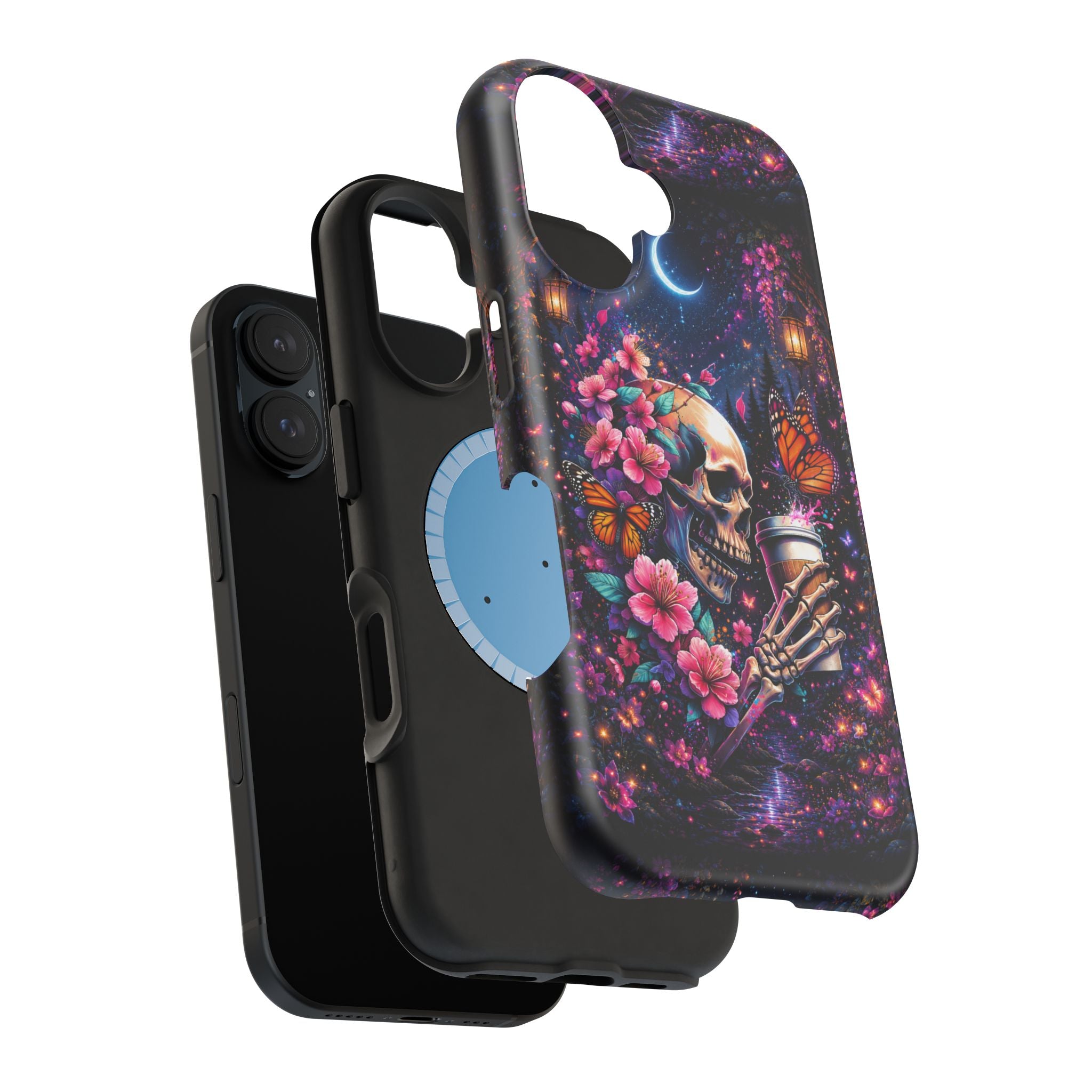 Skull & Cherry Blossom Phone Case – Floral Gothic MagSafe Cover