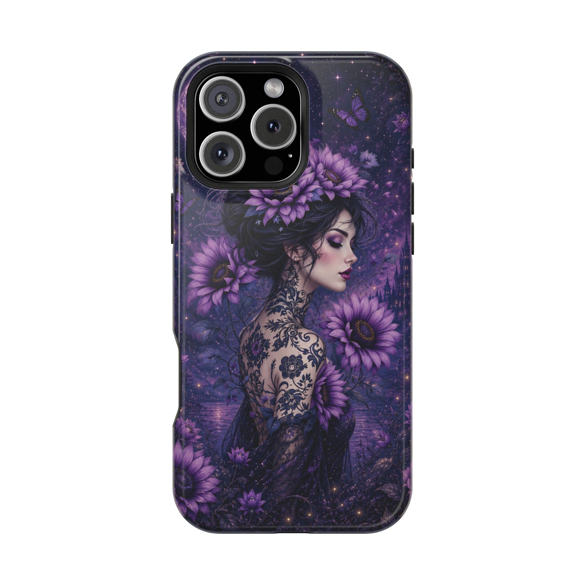 Gothic Floral Woman Phone Case – Dark Botanical MagSafe-Compatible Cover