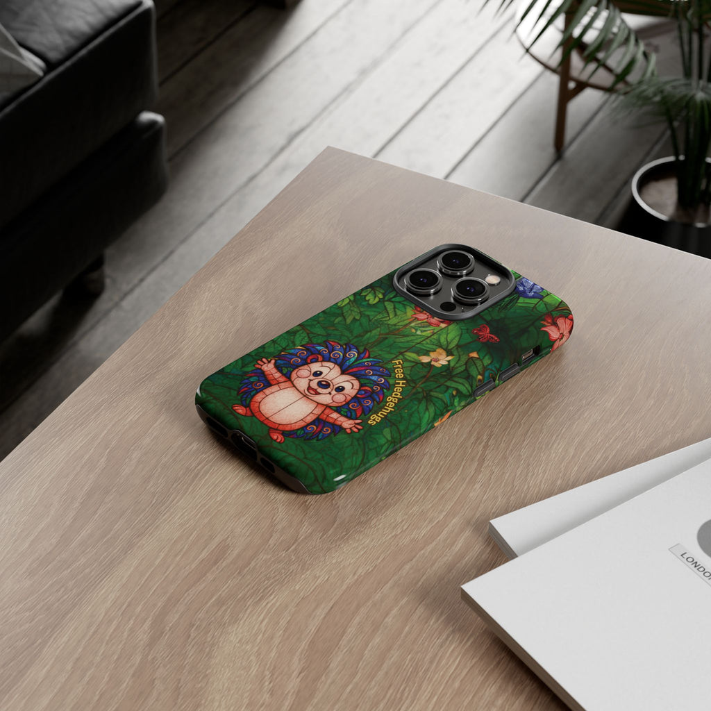 Stained Glass Hedgehog Phone Case – "Free Hedgehugs" Floral Design