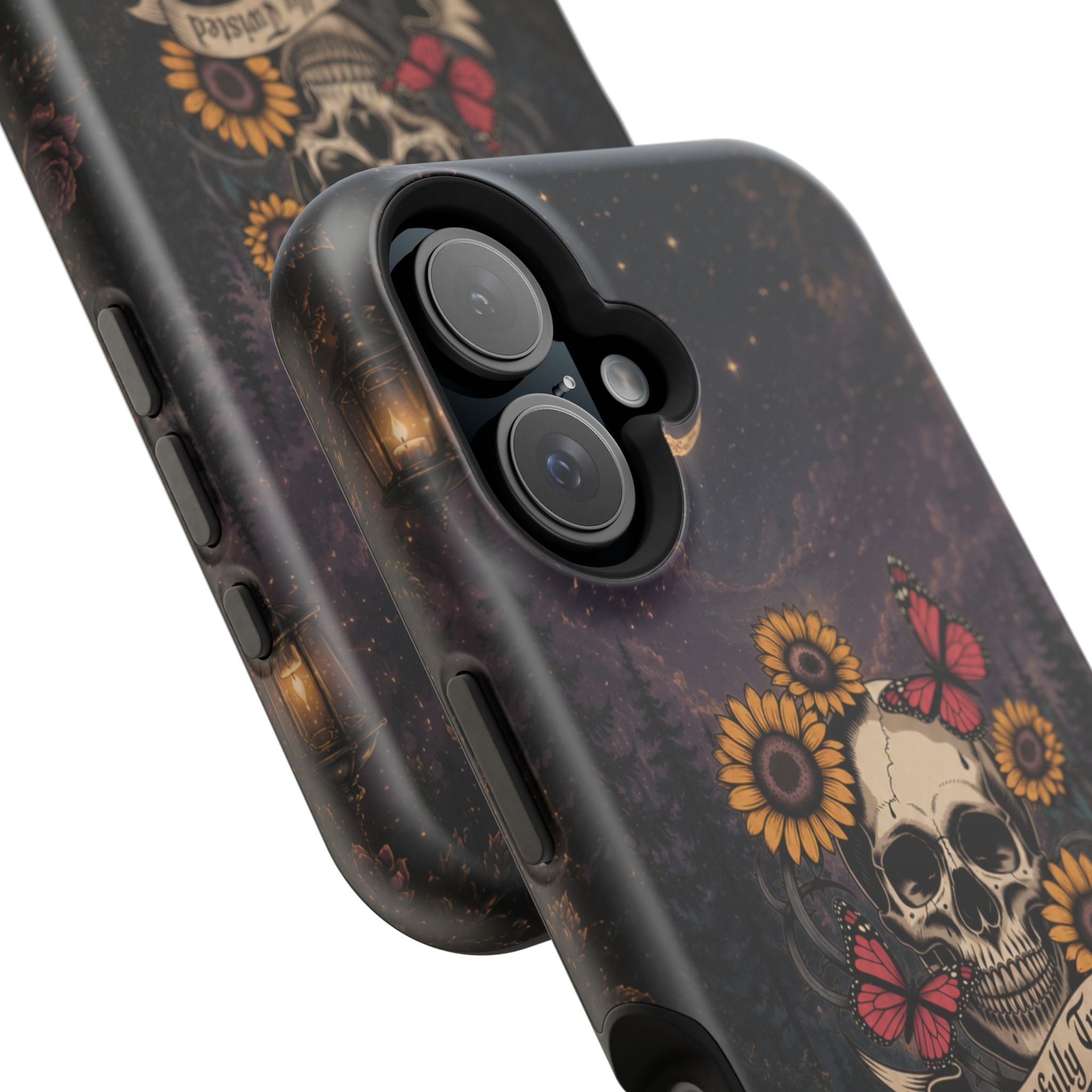 Skull, Sunflowers & Butterflies Phone Case – "Beautifully Twisted" MagSafe Cover