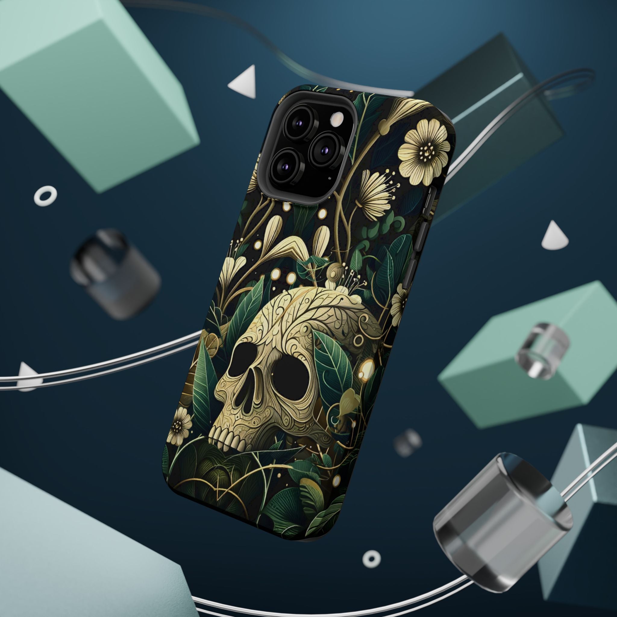 Floral Skull Phone Case – Botanical Gothic MagSafe-Compatible Cover