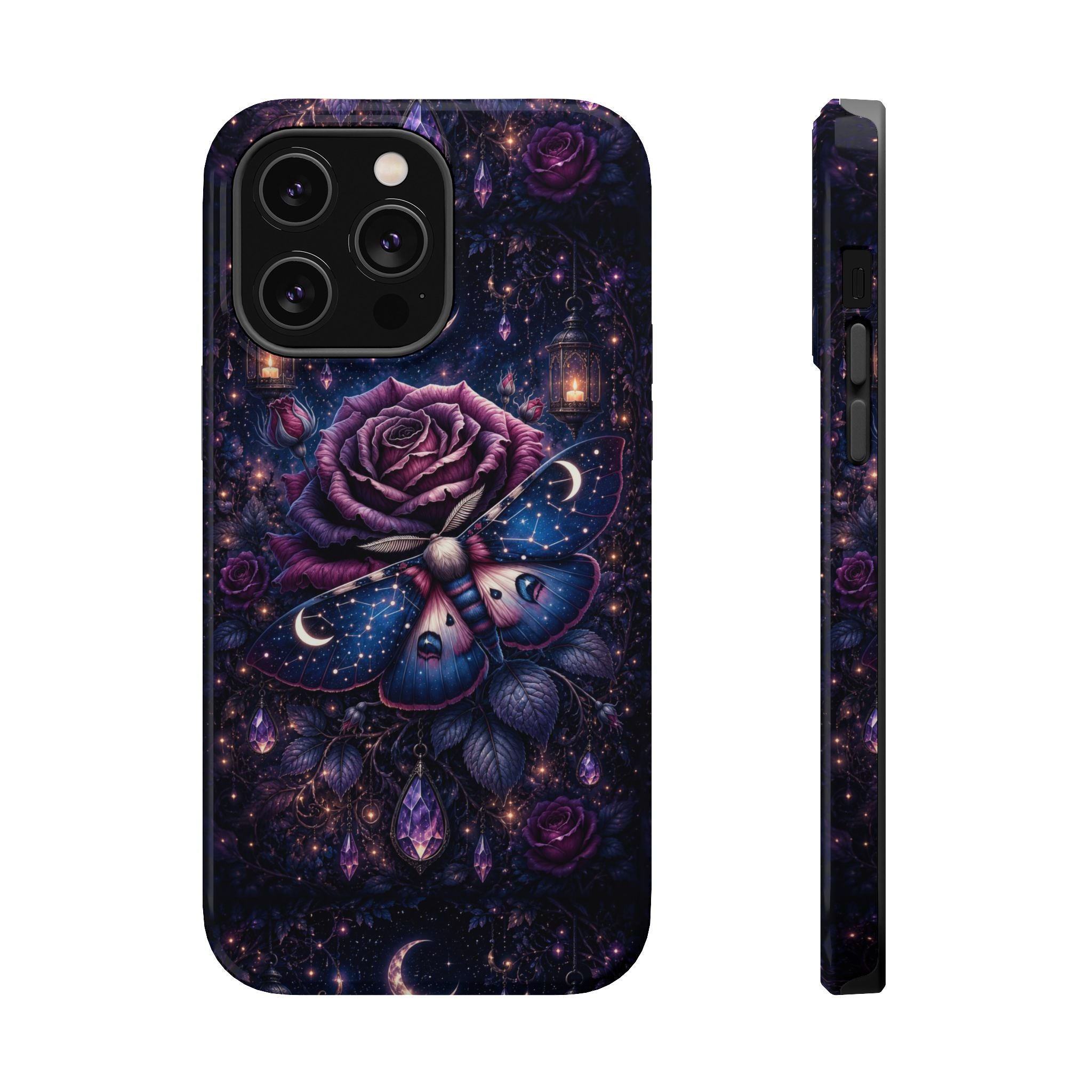 Mystical Rose & Moth Phone Case – Floral MagSafe-Compatible Cover
