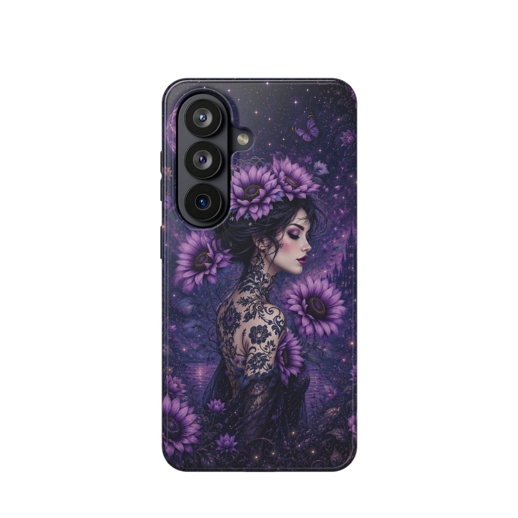 Gothic Floral Woman Phone Case – Dark Botanical MagSafe-Compatible Cover