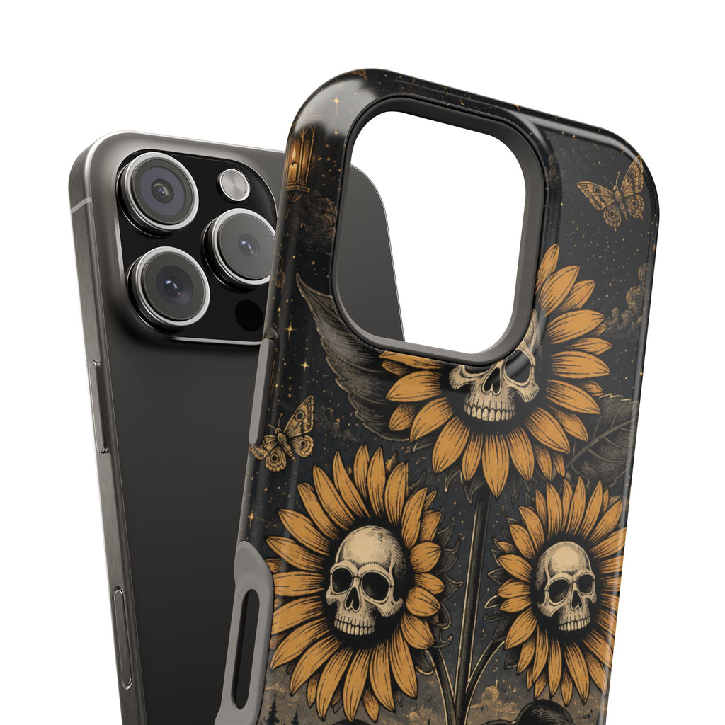 Skull Sunflowers Phone Case – Dark Floral MagSafe-Compatible Cover