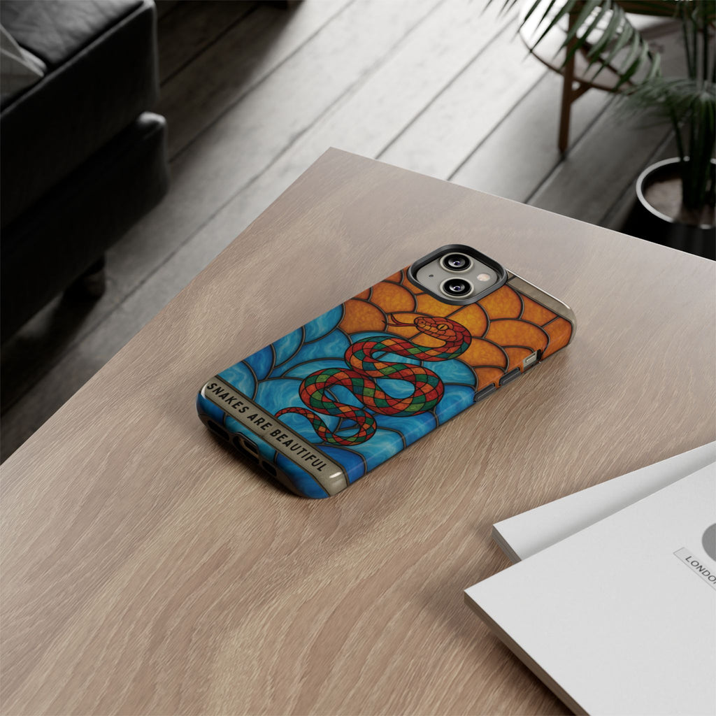 Snakes Are Beautiful Stained Glass Phone Case, Colorful Reptile Design Phone Cover, Nature Lovers Reptile Phone Case, Danger Noodle Case