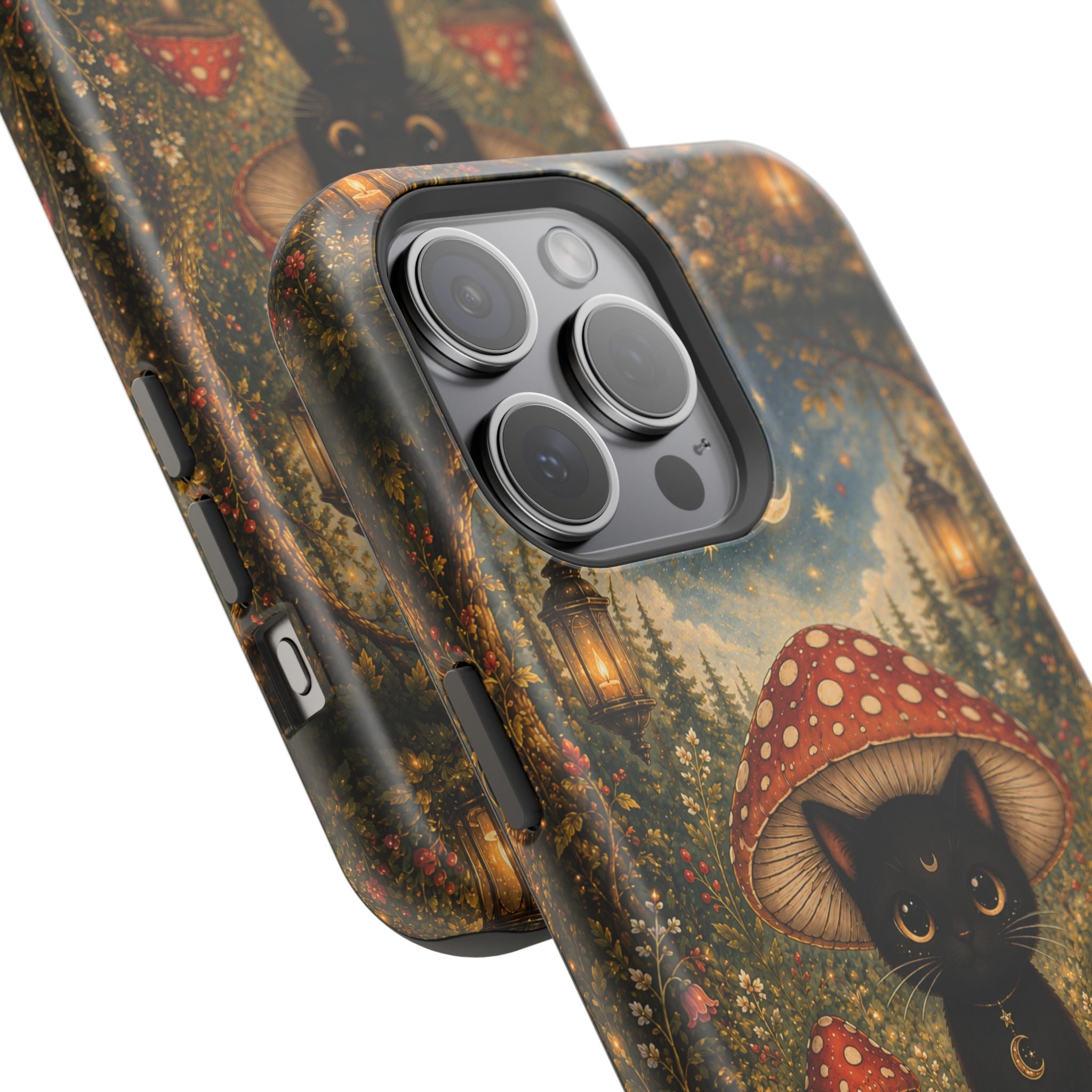 Black Cat & Mushroom Phone Case – Magical MagSafe-Compatible Cover