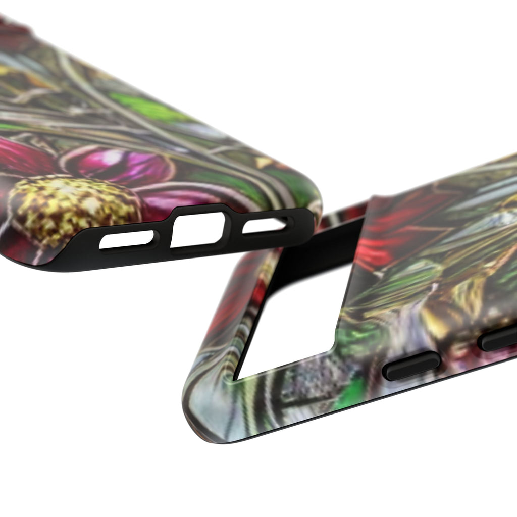 Floral Stained Glass Phone Case – Metallic Red & Purple Flower Design