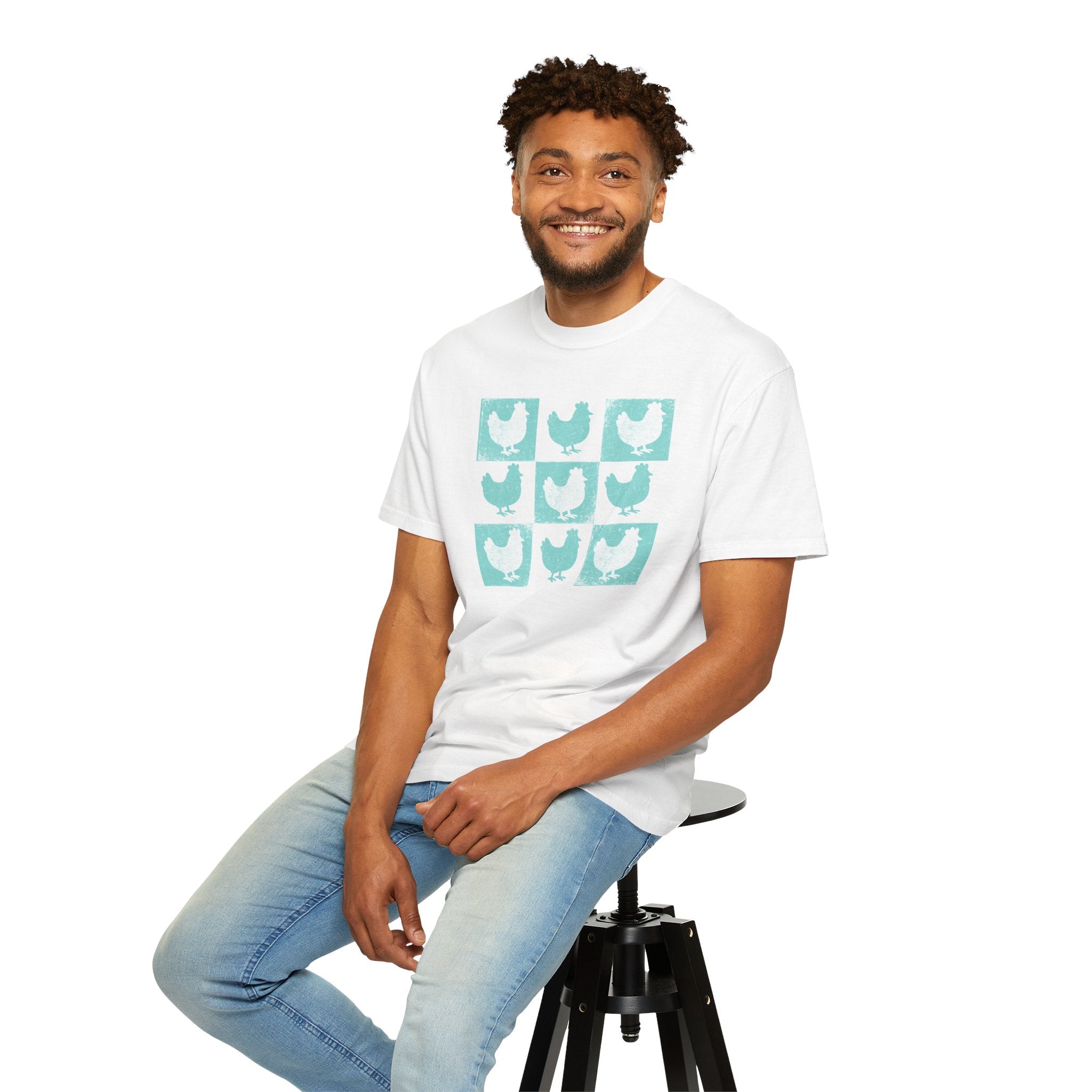 Whimsical Chicken Art T-Shirt, Checkerboard Rooster Shirt , Chicken Lover Tee