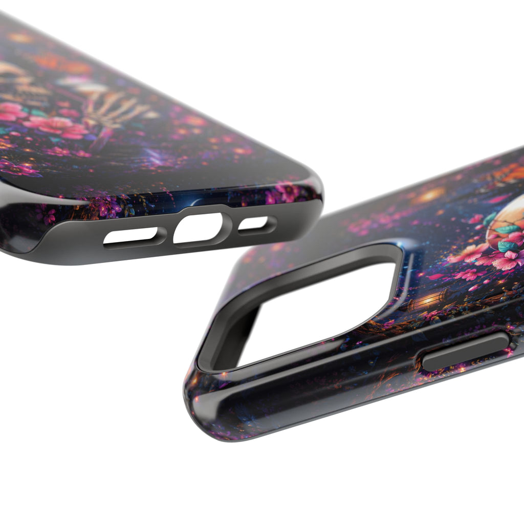 Skull & Cherry Blossom Phone Case – Floral Gothic MagSafe Cover