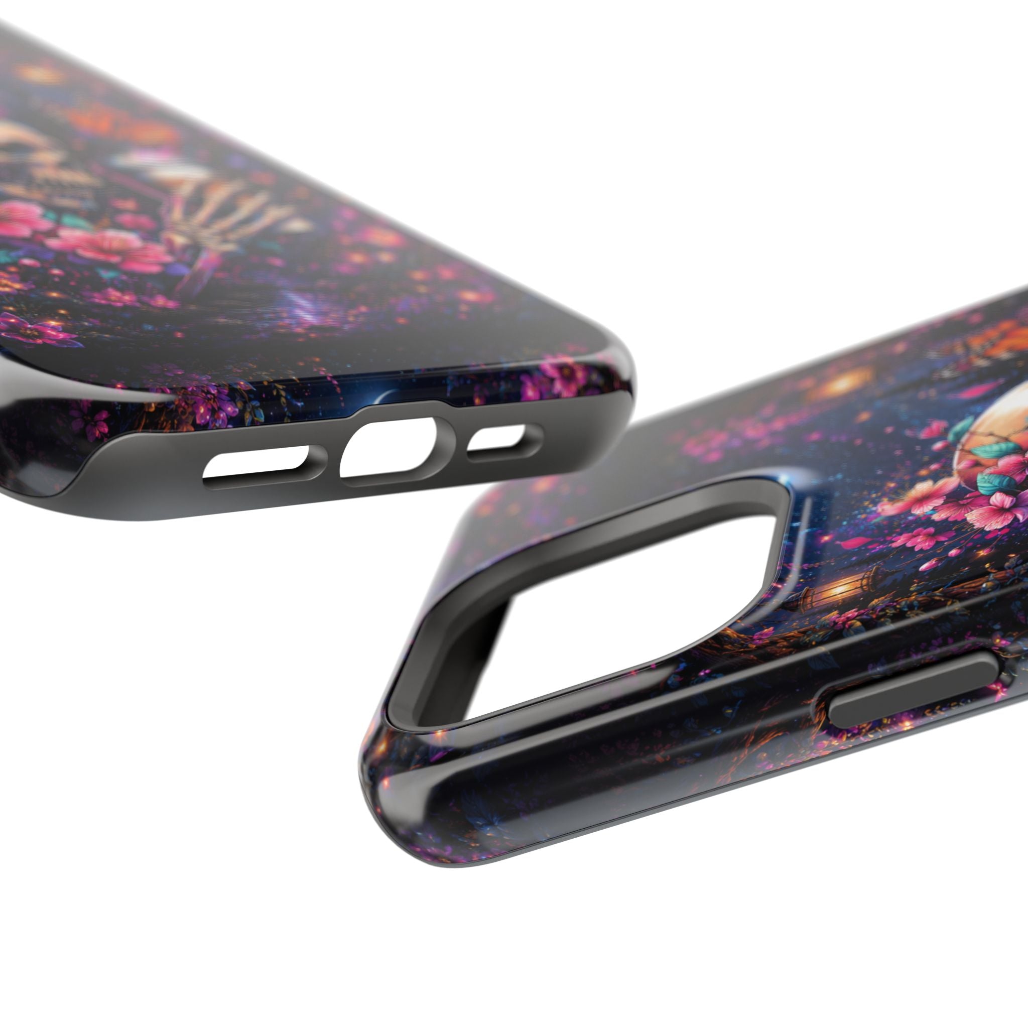 Skull & Cherry Blossom Phone Case – Floral Gothic MagSafe Cover
