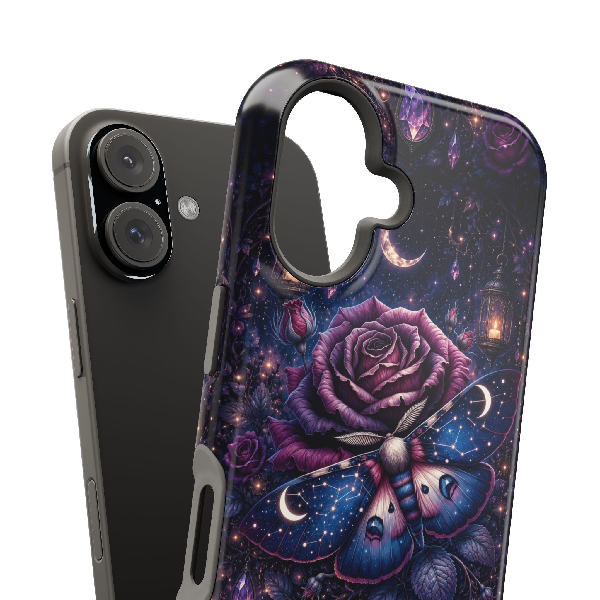 Mystical Rose & Moth Phone Case – Floral MagSafe-Compatible Cover