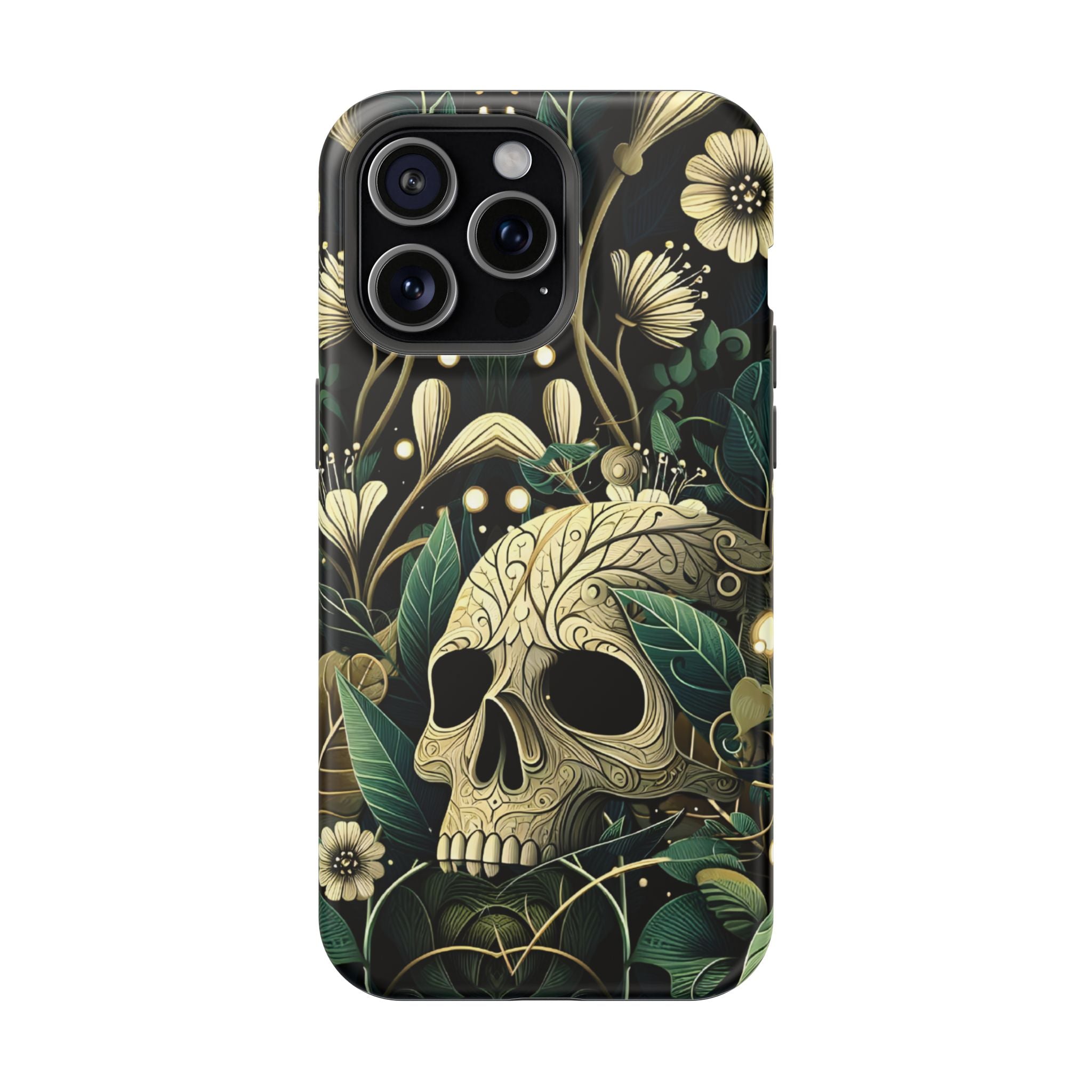 Floral Skull Phone Case – Botanical Gothic MagSafe-Compatible Cover