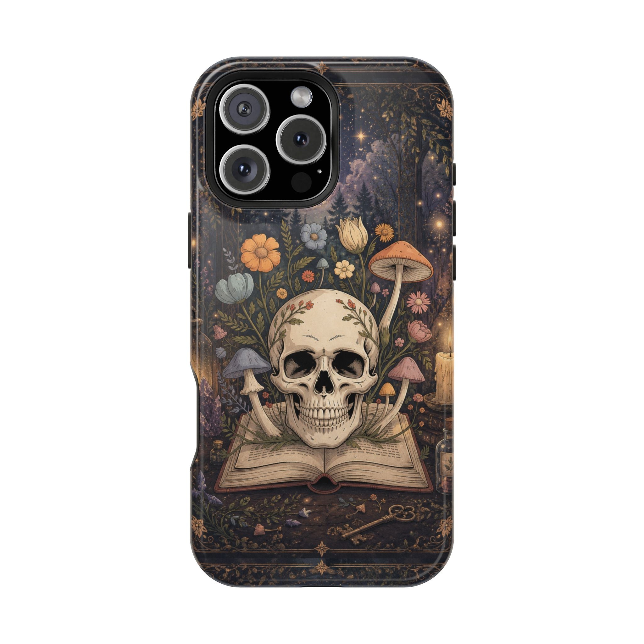 Skull & Mushroom Phone Case – Gothic MagSafe-Compatible Impact-Resistant Case