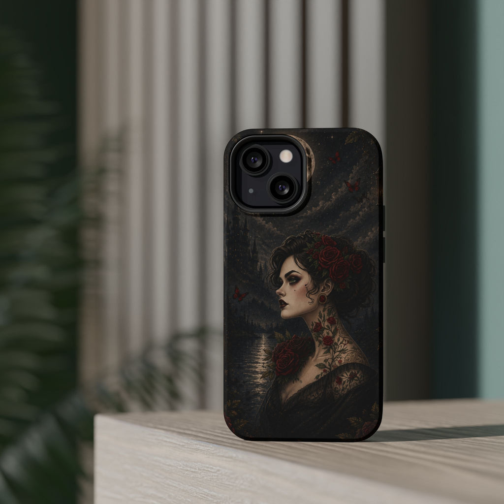 Gothic Rose Portrait Phone Case – Dark Romance MagSafe-Compatible Cover