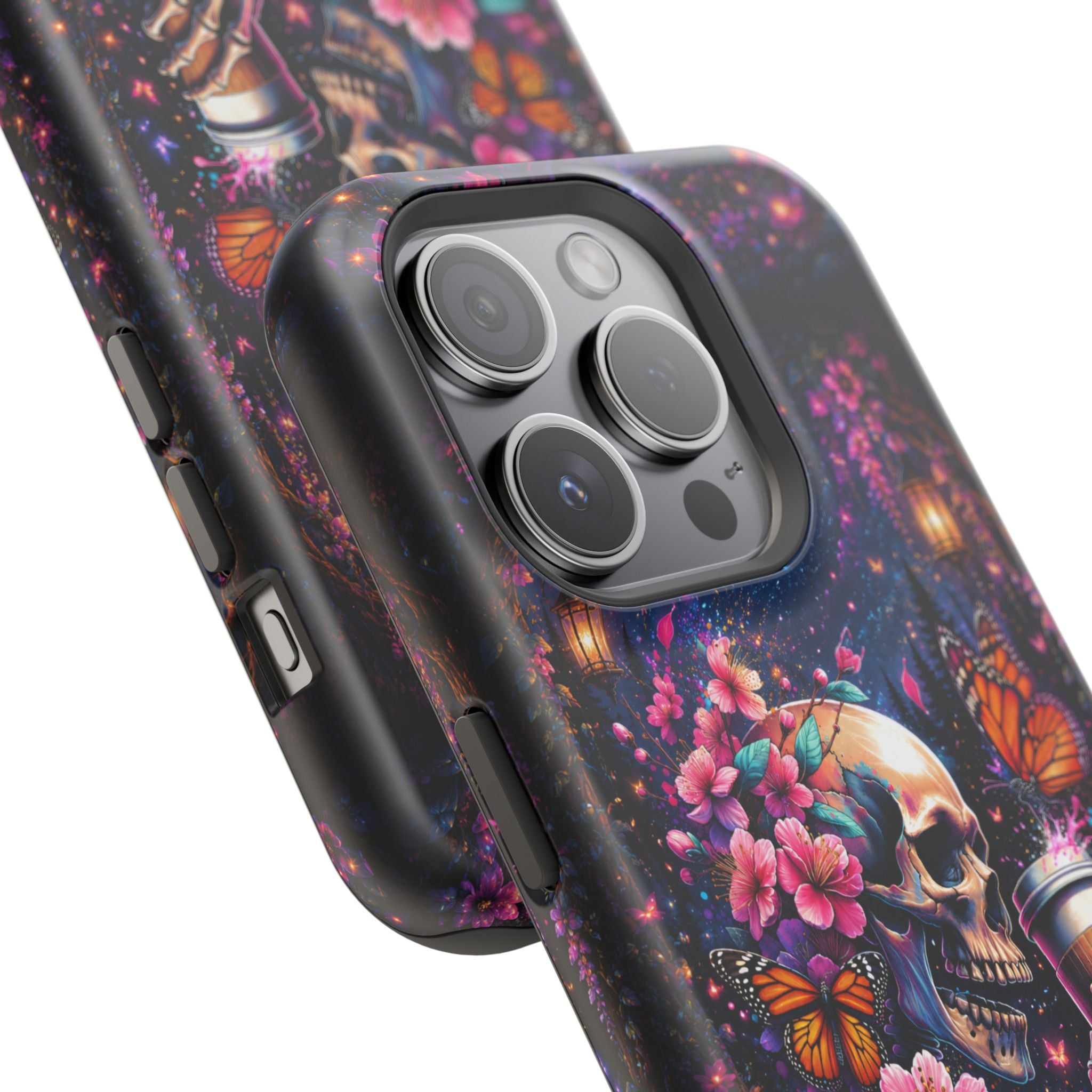 Skull & Cherry Blossom Phone Case – Floral Gothic MagSafe Cover