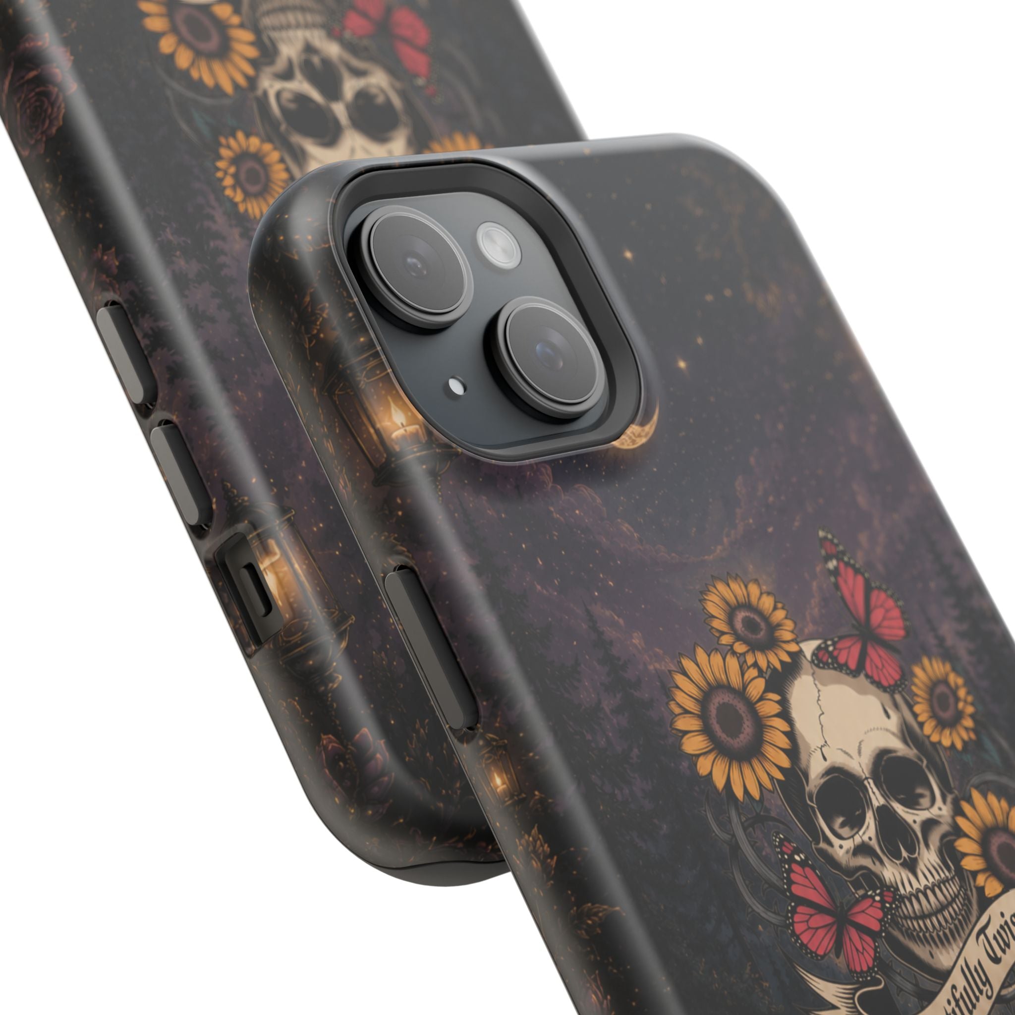 Skull, Sunflowers & Butterflies Phone Case – "Beautifully Twisted" MagSafe Cover
