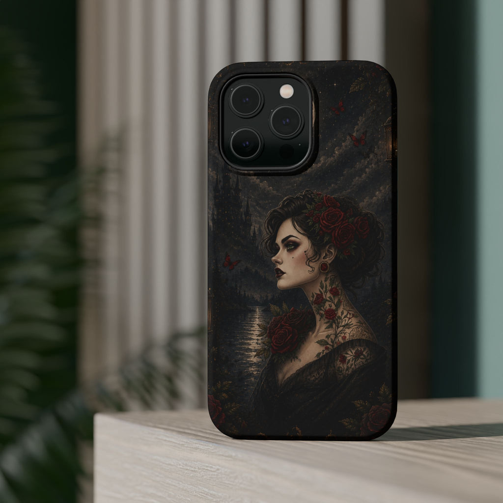Gothic Rose Portrait Phone Case – Dark Romance MagSafe-Compatible Cover
