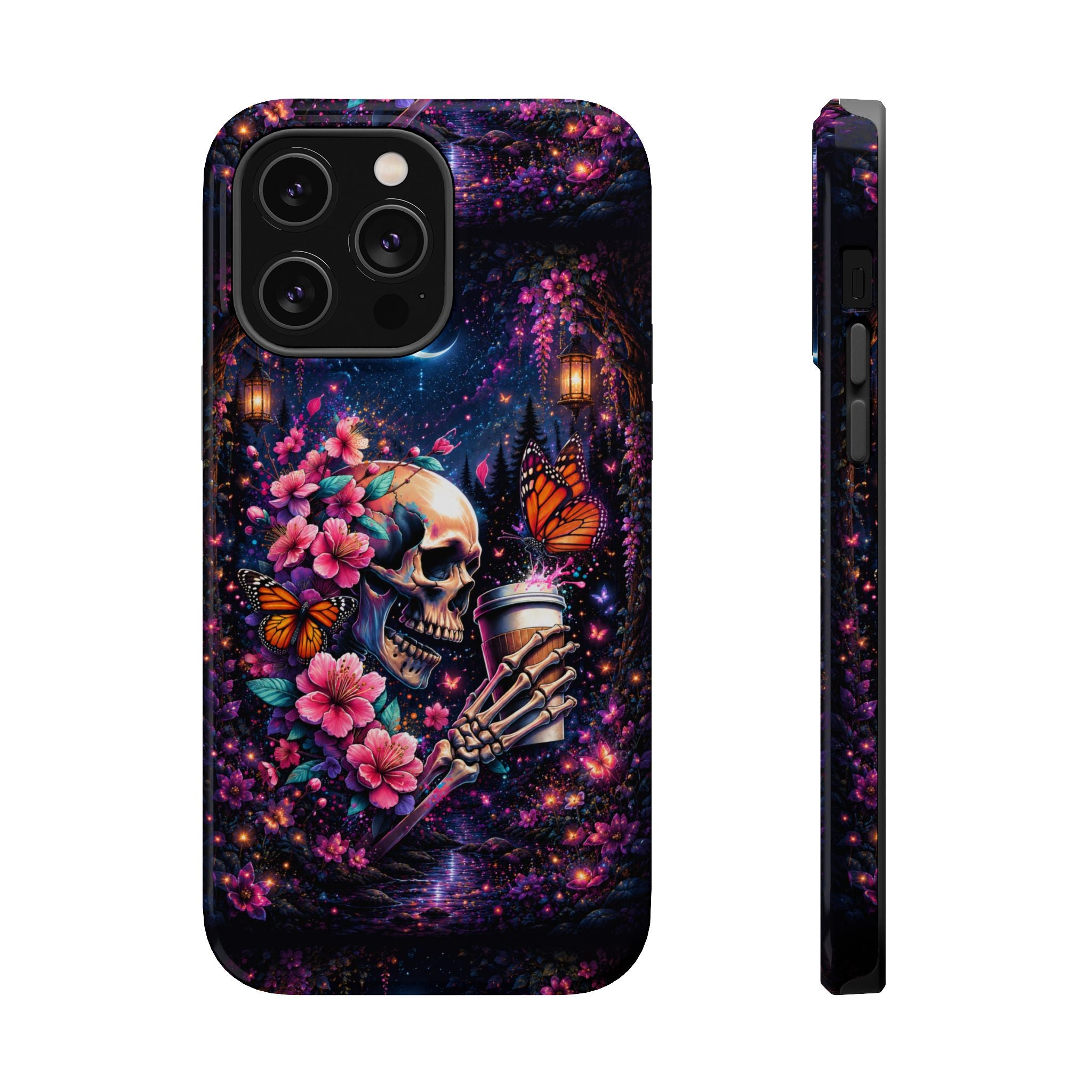 Skull & Cherry Blossom Phone Case – Floral Gothic MagSafe Cover