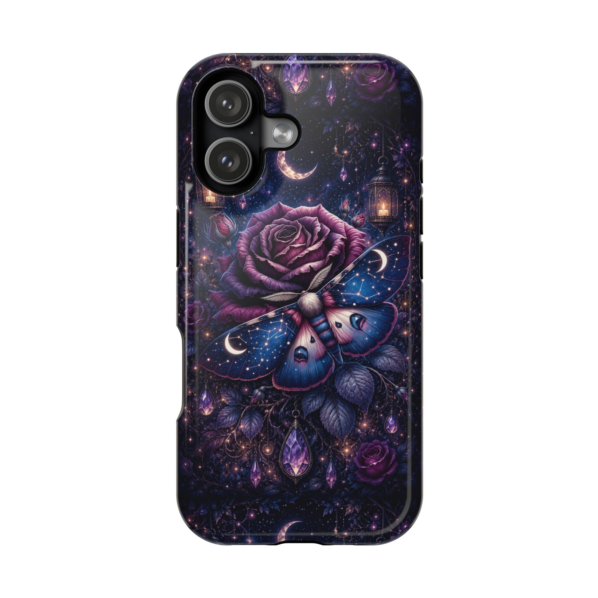 Mystical Rose & Moth Phone Case – Floral MagSafe-Compatible Cover