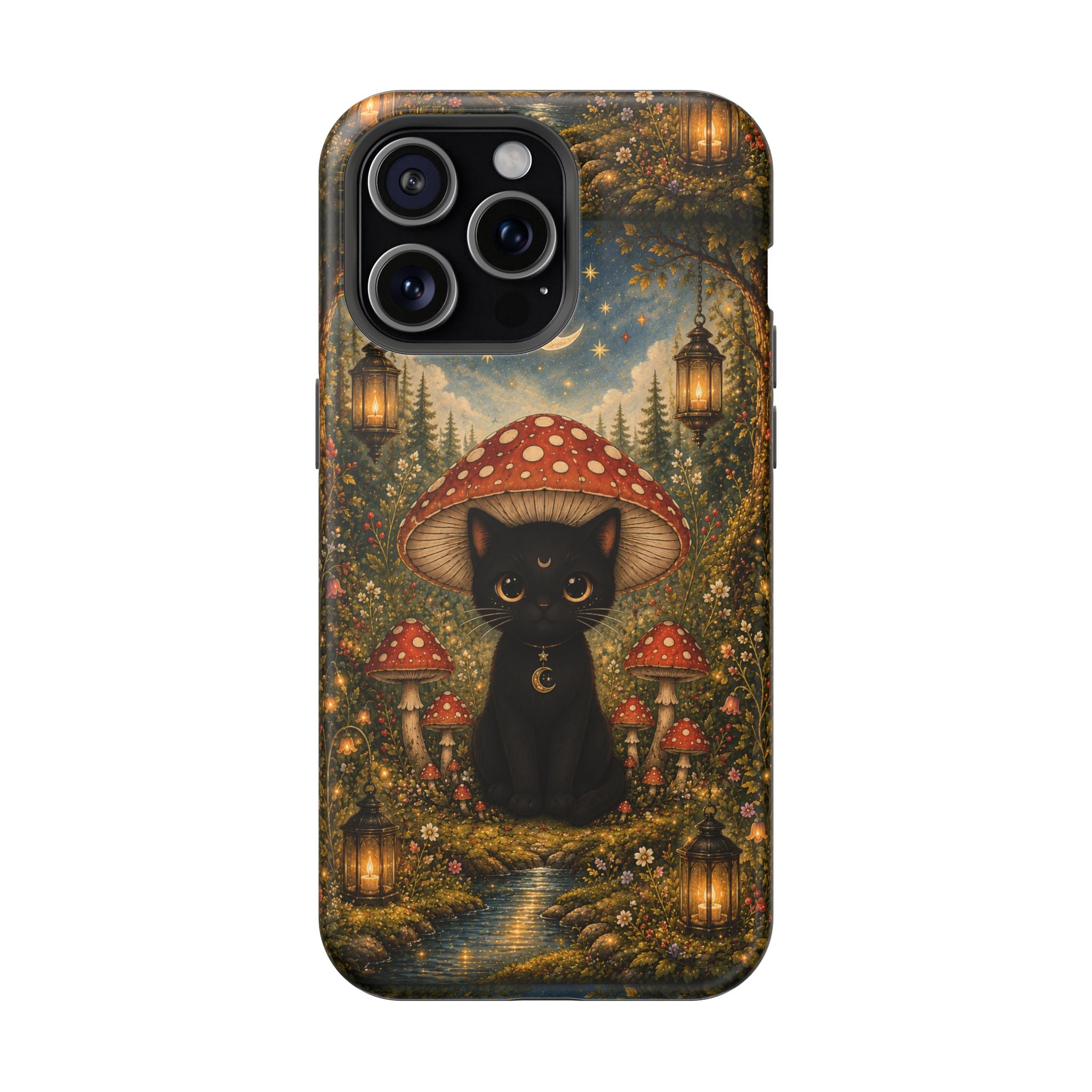 Black Cat & Mushroom Phone Case – Magical MagSafe-Compatible Cover