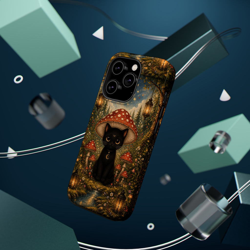 Black Cat & Mushroom Phone Case – Magical MagSafe-Compatible Cover