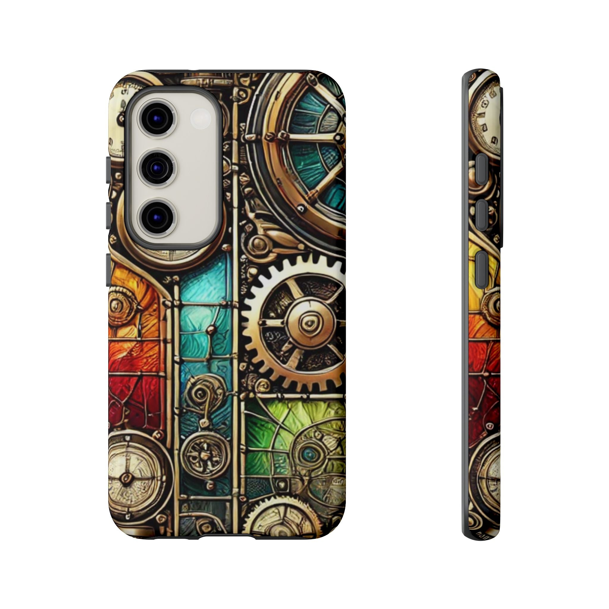 Steampunk Meets Stained Glass Android Case, Artistic Gear Design