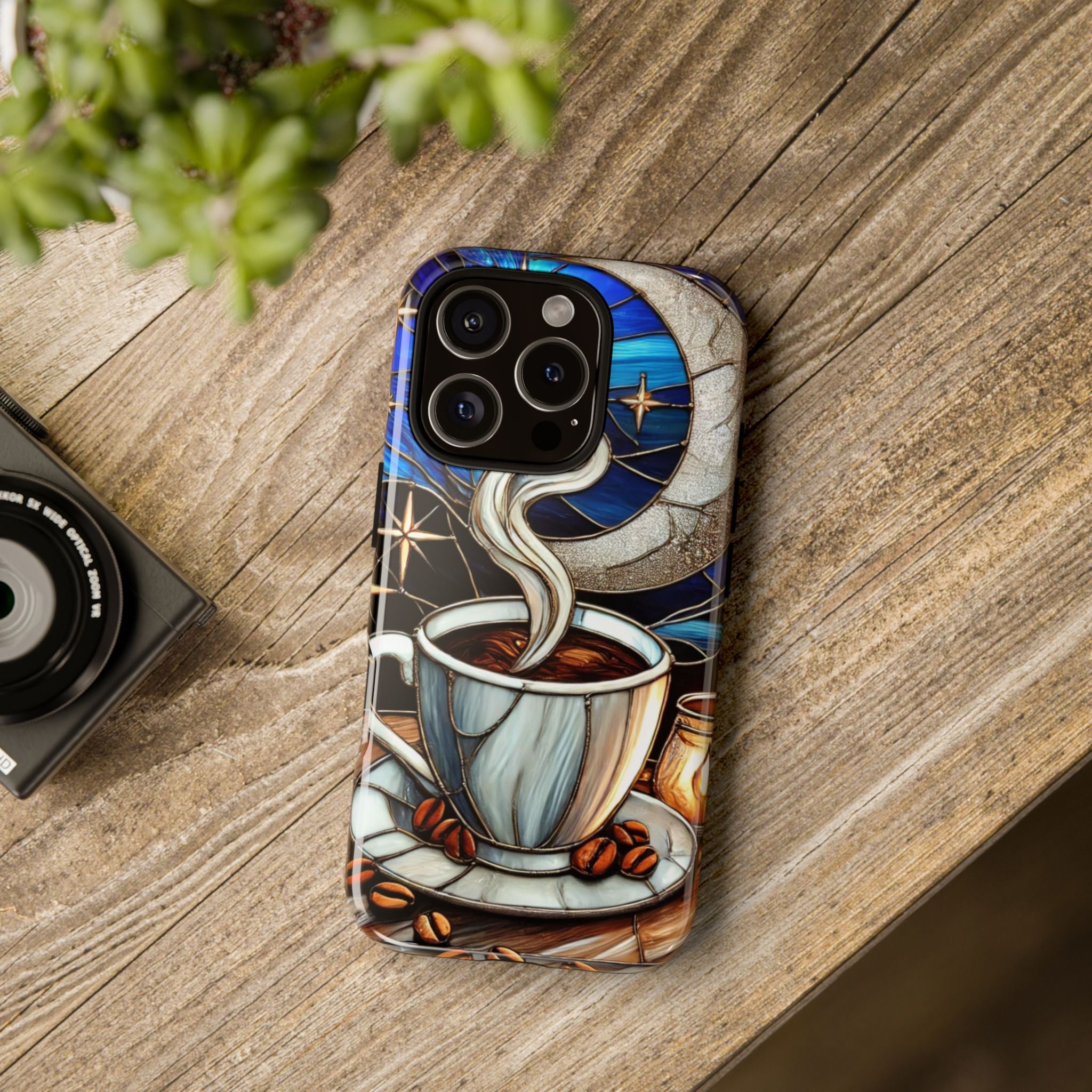 Stained Glass Coffee Phone Case – Cozy Artistic Design for Coffee Lovers
