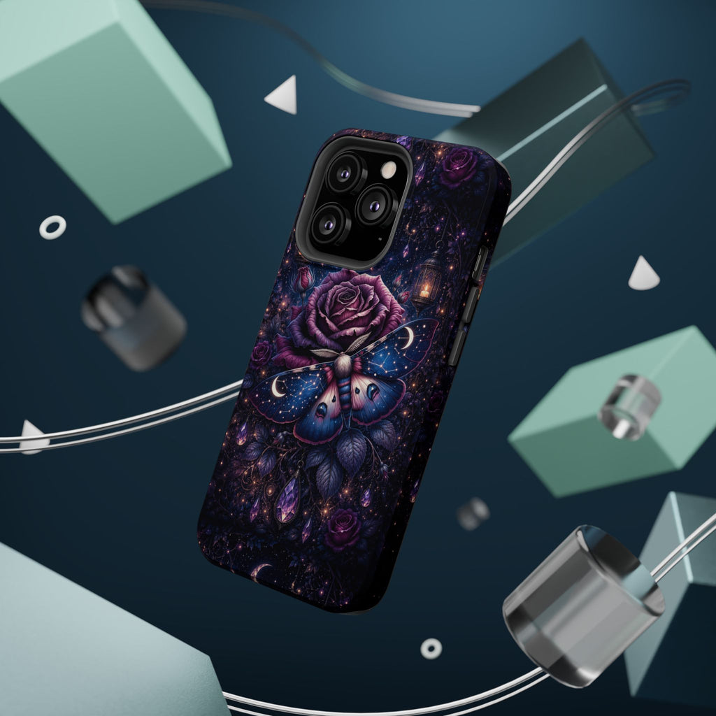 Mystical Rose & Moth Phone Case – Floral MagSafe-Compatible Cover