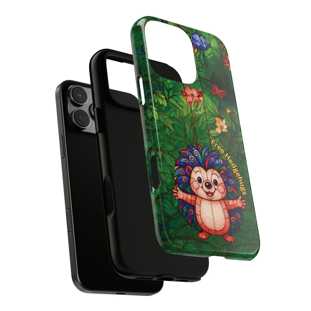 Stained Glass Hedgehog Phone Case – "Free Hedgehugs" Floral Design