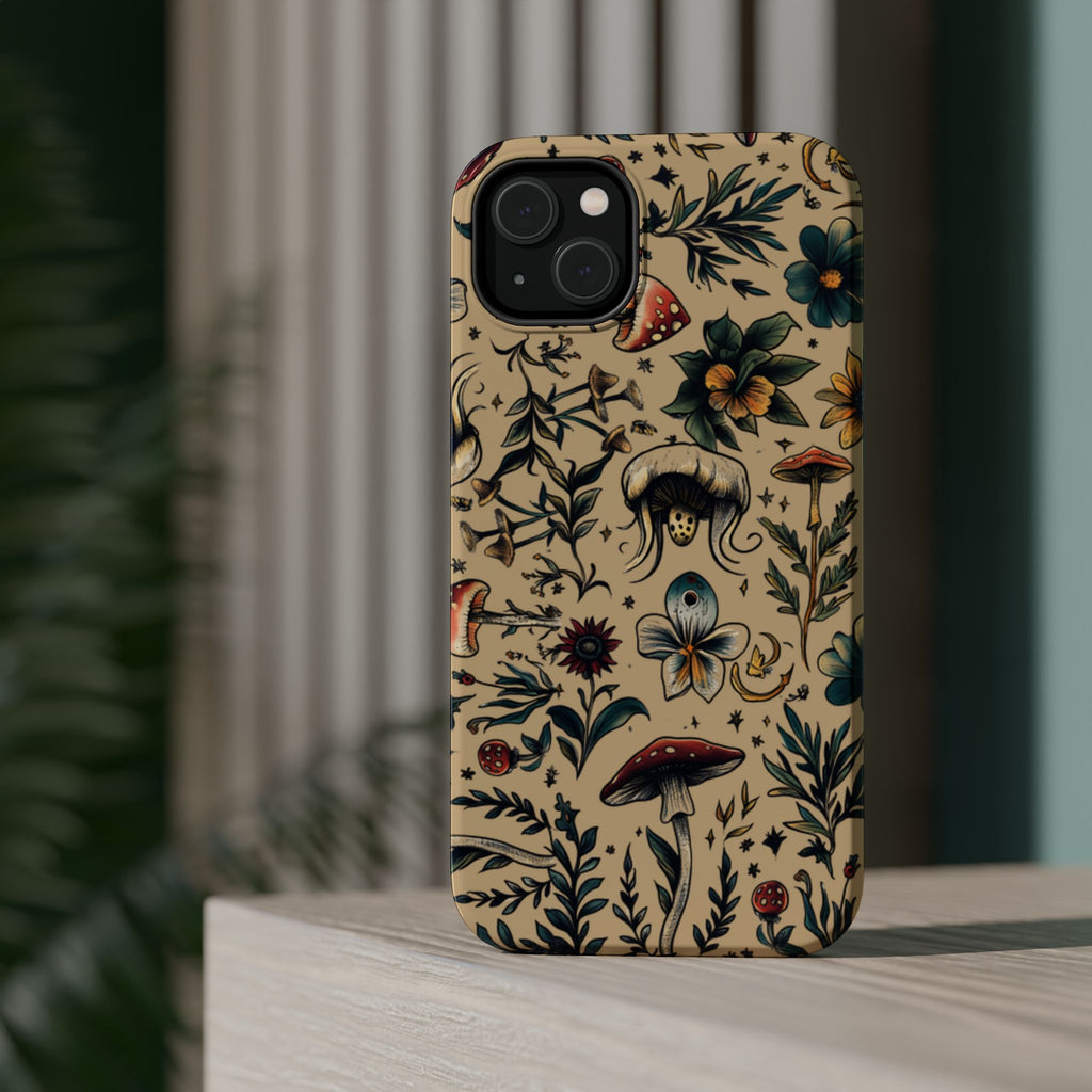Vintage Botanical Mushroom Phone Case – MagSafe-Compatible Cover