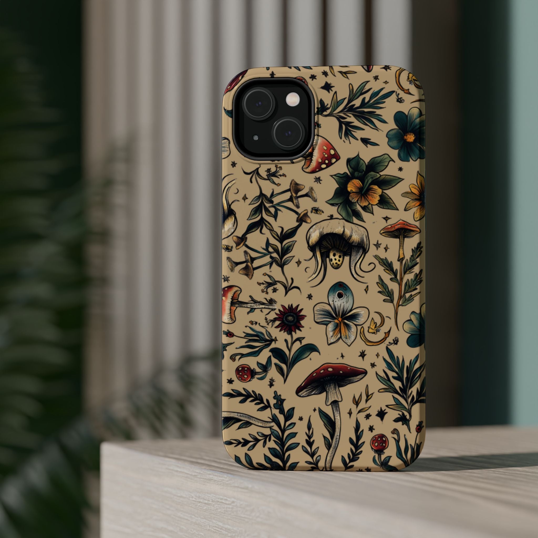 Vintage Botanical Mushroom Phone Case – MagSafe-Compatible Cover